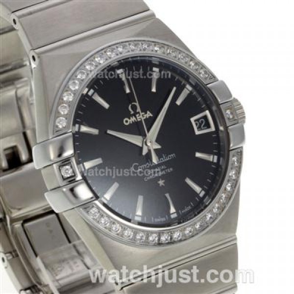 Cheap UK Omega Constellation Automatic Fake Watches With Black Dials For Men