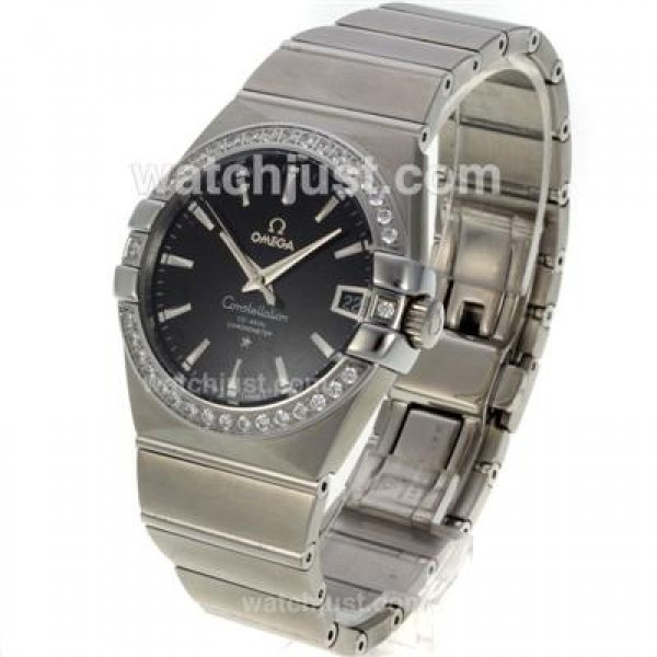 Cheap UK Omega Constellation Automatic Fake Watches With Black Dials For Men