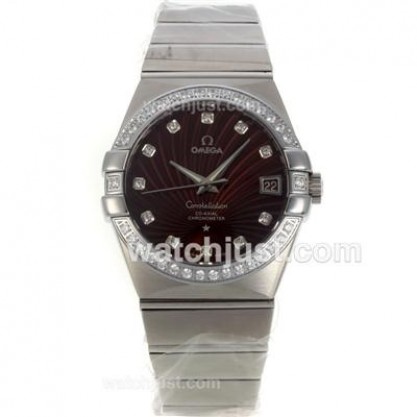 Quality UK Omega Constellation Automatic Fake Watch With Brown Dial For Women