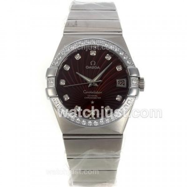Quality UK Omega Constellation Automatic Fake Watches With Brown Dials For Women