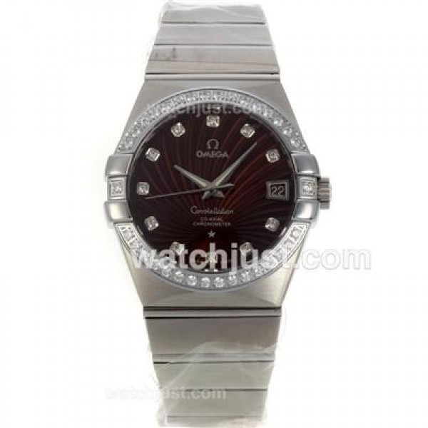 Quality UK Omega Constellation Automatic Fake Watch With Brown Dial For Women