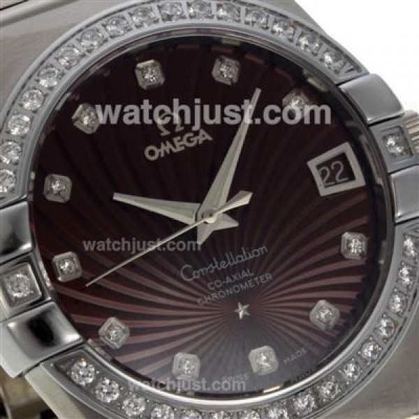 Quality UK Omega Constellation Automatic Fake Watches With Brown Dials For Women