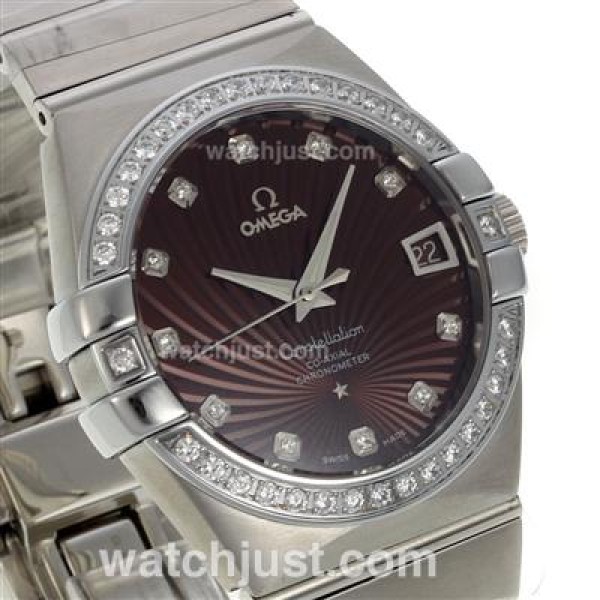 Quality UK Omega Constellation Automatic Fake Watch With Brown Dial For Women