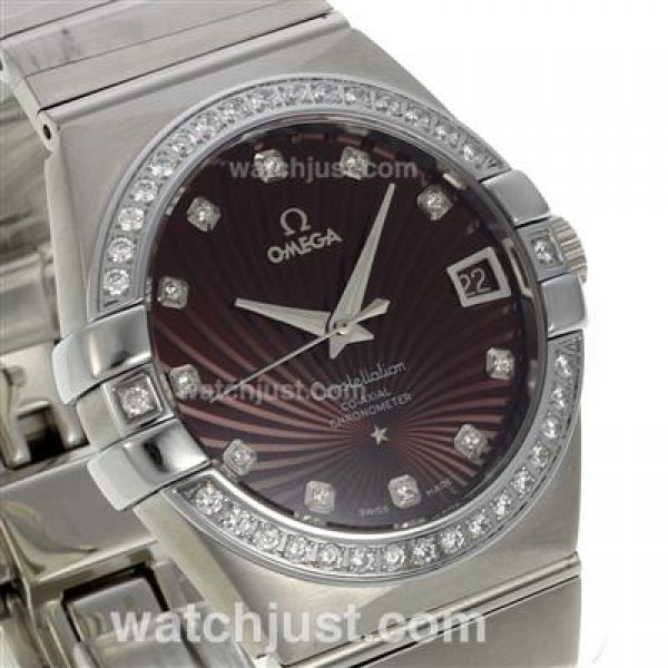 Quality UK Omega Constellation Automatic Fake Watches With Brown Dials For Women
