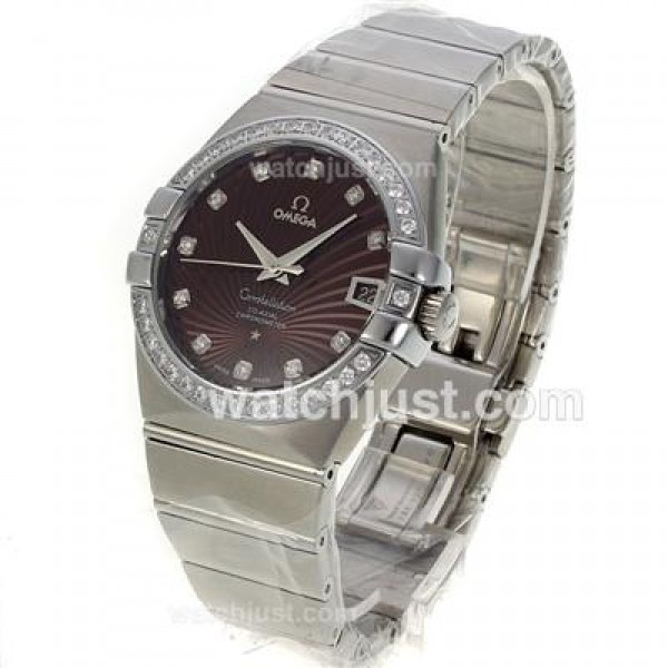 Quality UK Omega Constellation Automatic Fake Watches With Brown Dials For Women