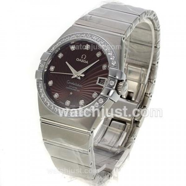 Quality UK Omega Constellation Automatic Fake Watch With Brown Dial For Women