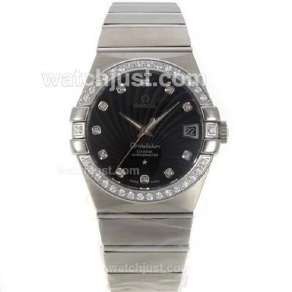 Best UK Sale Omega Constellation Automatic Replica Watches With Black Dials For Women
