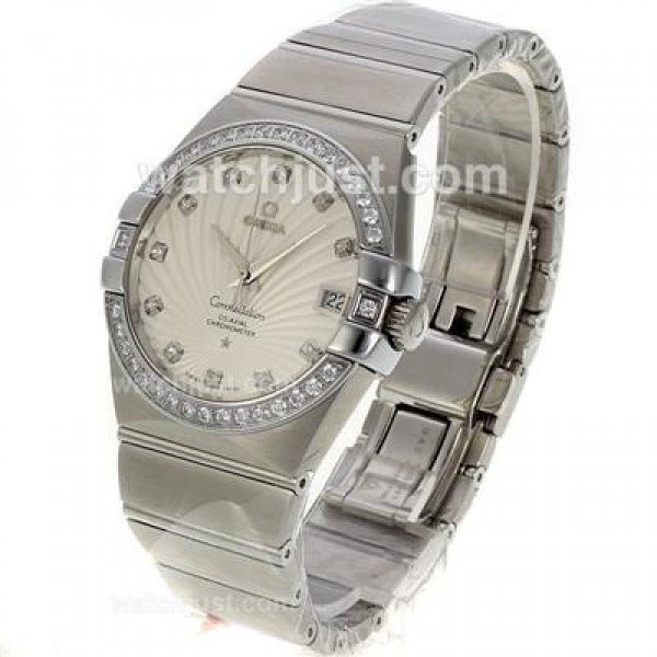 Best UK Omega Constellation Automatic Replica Watch With White Dial For Women