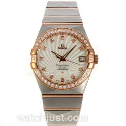 Perfect UK Omega Constellation Automatic Replica Watches With White Dials For Women