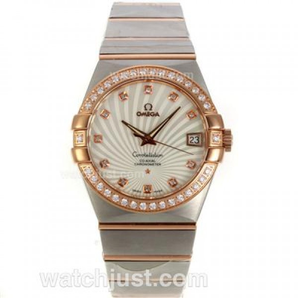 Perfect UK Omega Constellation Automatic Replica Watches With White Dials For Women