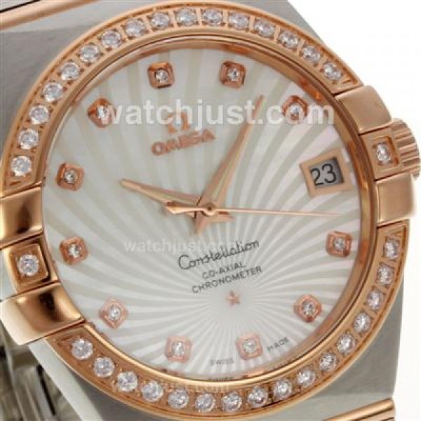 Perfect UK Omega Constellation Automatic Replica Watches With White Dials For Women