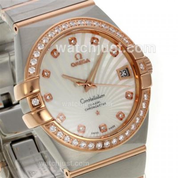 Perfect UK Omega Constellation Automatic Replica Watches With White Dials For Women