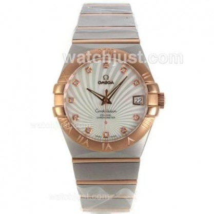Perfect UK Omega Constellation Automatic Replica Watches With White Dials For Women