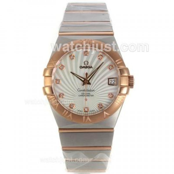 Perfect UK Omega Constellation Automatic Replica Watches With White Dials For Women