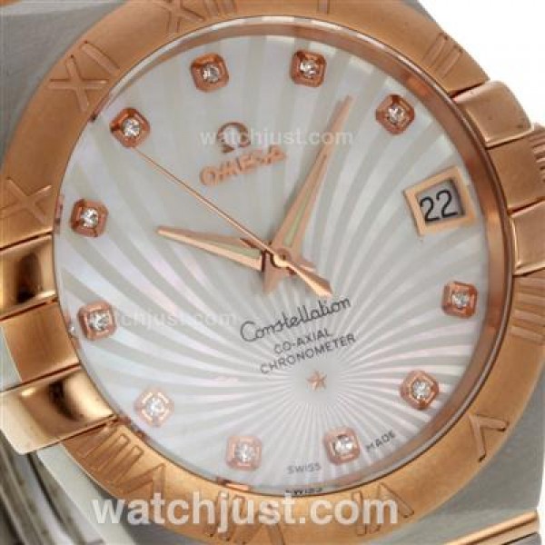 Perfect UK Omega Constellation Automatic Replica Watches With White Dials For Women