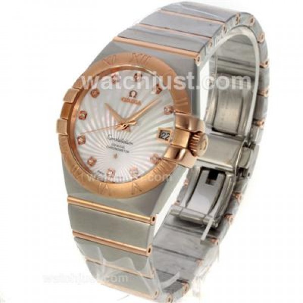 Perfect UK Omega Constellation Automatic Replica Watches With White Dials For Women