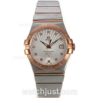 Perfect UK Omega Constellation Automatic Replica Watches With White Dials For Women