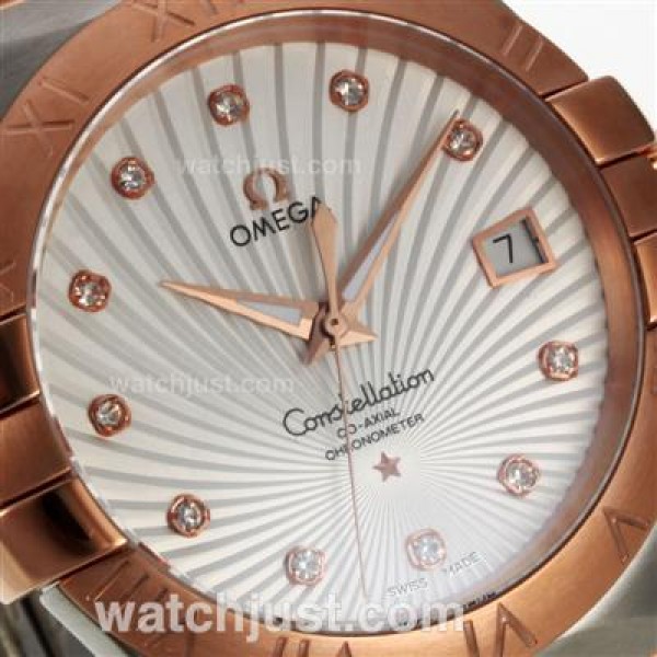 Perfect UK Omega Constellation Automatic Replica Watches With White Dials For Women