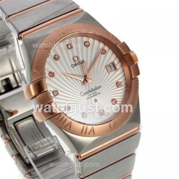 Perfect UK Omega Constellation Automatic Replica Watches With White Dials For Women