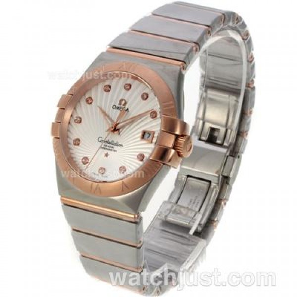 Perfect UK Omega Constellation Automatic Replica Watches With White Dials For Women