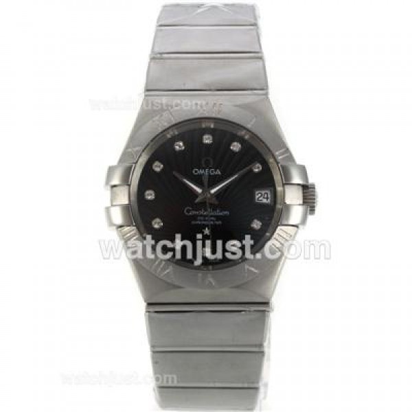 Best UK Omega Constellation Automatic Replica Watch With Black Dial For Men