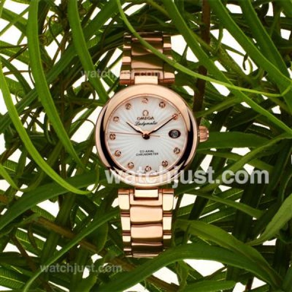 Perfect UK Sale Omega Ladymatic Quartz Replica Watch With White Dial For Women