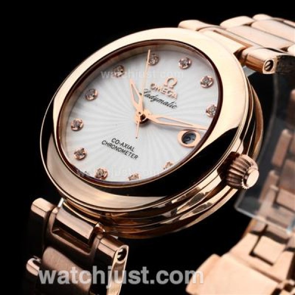 Perfect UK Sale Omega Ladymatic Quartz Replica Watch With White Dial For Women