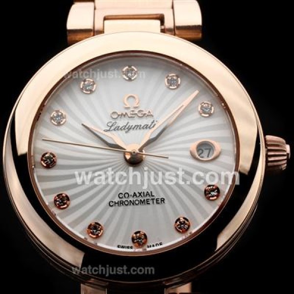 Perfect UK Sale Omega Ladymatic Quartz Replica Watch With White Dial For Women