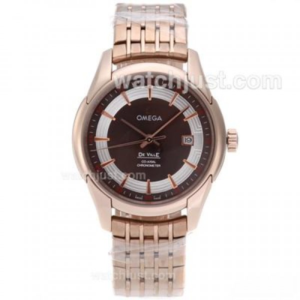 Best UK Omega Hour Vision Automatic Fake Watch With Brown And Silvery Dial For Men