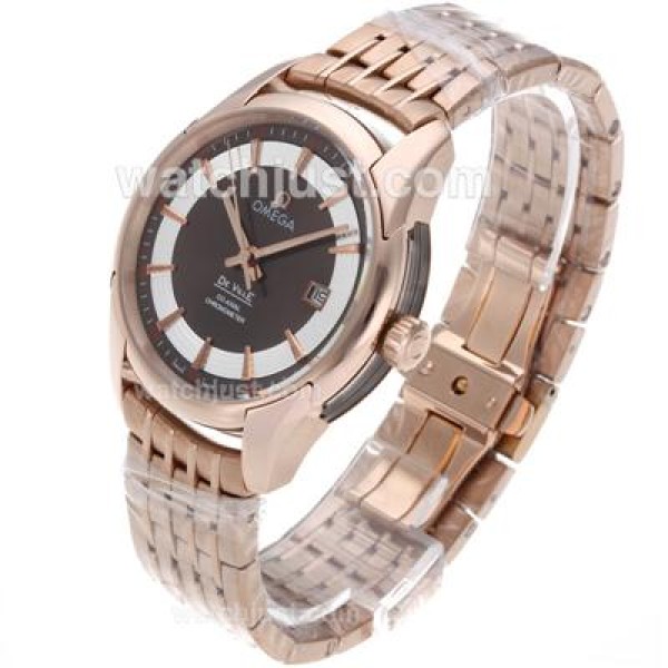 Best UK Omega Hour Vision Automatic Fake Watch With Brown And Silvery Dial For Men