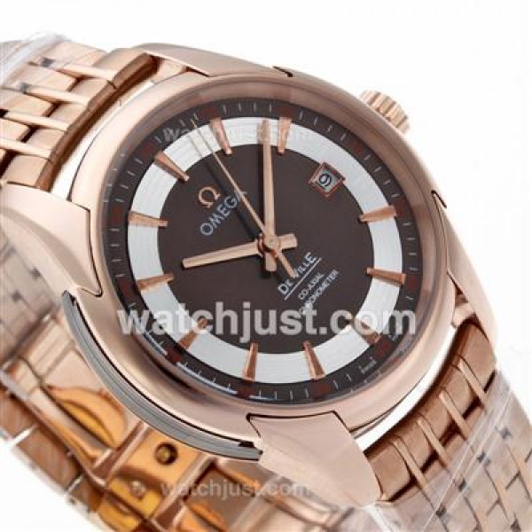 Best UK Omega Hour Vision Automatic Fake Watch With Brown And Silvery Dial For Men