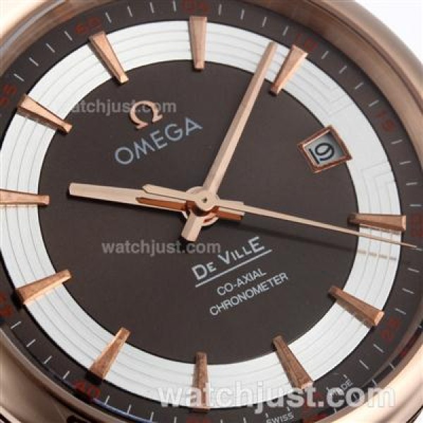 Best UK Omega Hour Vision Automatic Fake Watch With Brown And Silvery Dial For Men