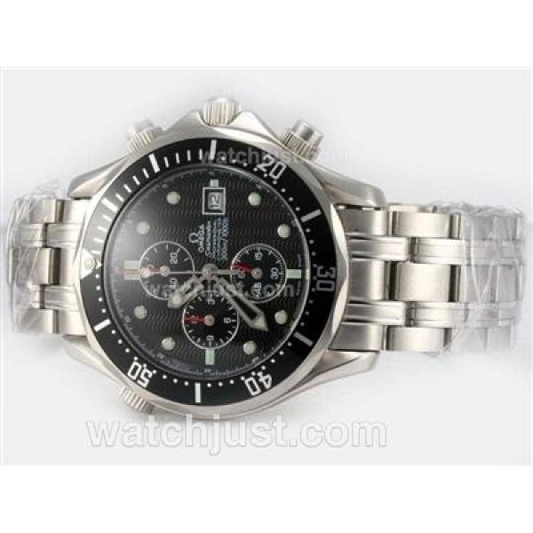 1:1 Best UK Sale Omega Seamaster Automatic Fake Watch With Black Dial For Men