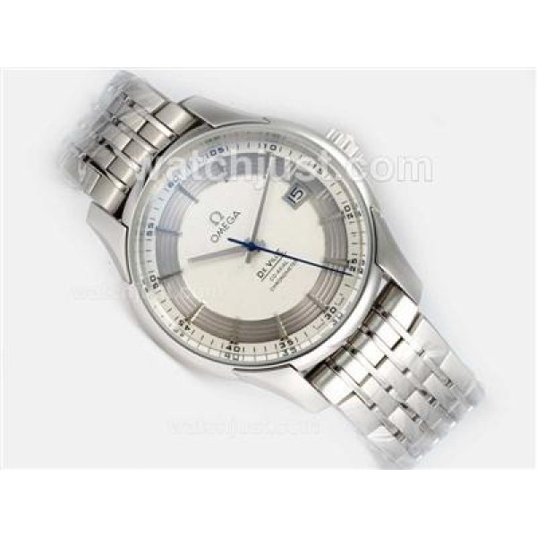Swiss Made UK Sale Omega Hour Vision Automatic Fake Watch With Silvery And White Dial For Men