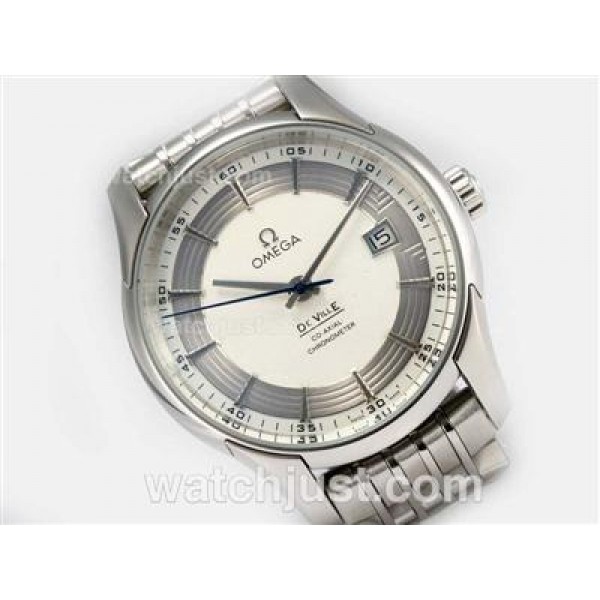 Swiss Made UK Sale Omega Hour Vision Automatic Fake Watch With Silvery And White Dial For Men