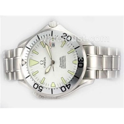 Waterproof UK Sale Omega Seamaster Automatic Fake Watch With White Dial For Men