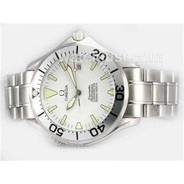 Waterproof UK Sale Omega Seamaster Automatic Fake Watches With White Dials For Men