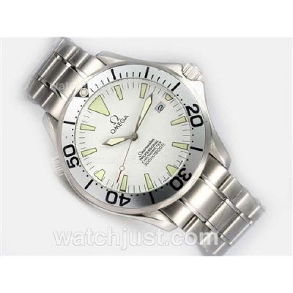 Waterproof UK Sale Omega Seamaster Automatic Fake Watch With White Dial For Men