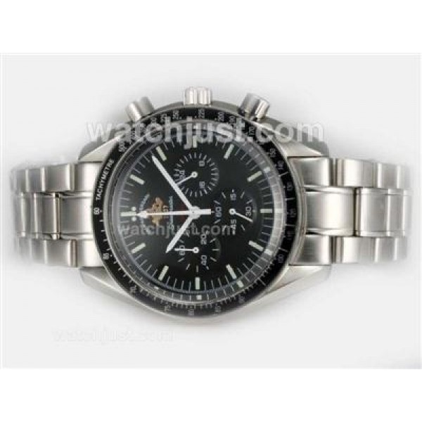 Practical UK Sale Omega Speedmaster Automatic Fake Watch With Black Dial For Men