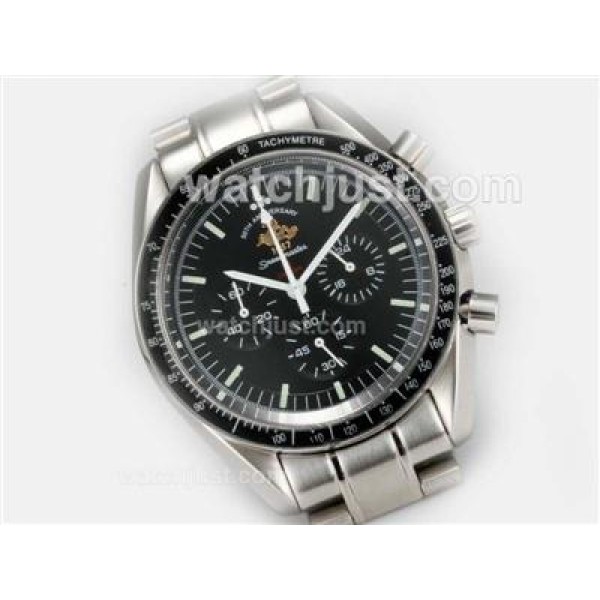 Practical UK Sale Omega Speedmaster Automatic Fake Watch With Black Dial For Men