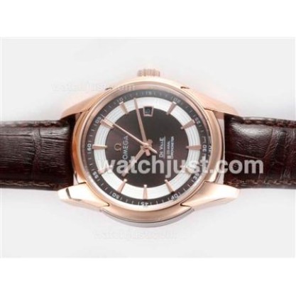 AAA Best UK Sale Omega Hour Vision Automatic Fake Watch With Brown And White Dial For Men