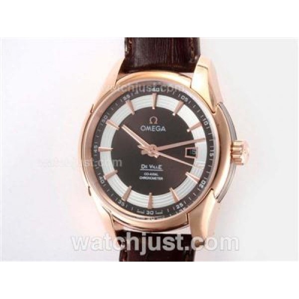 AAA Best UK Sale Omega Hour Vision Automatic Fake Watch With Brown And White Dial For Men