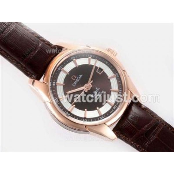 AAA Best UK Sale Omega Hour Vision Automatic Fake Watch With Brown And White Dial For Men