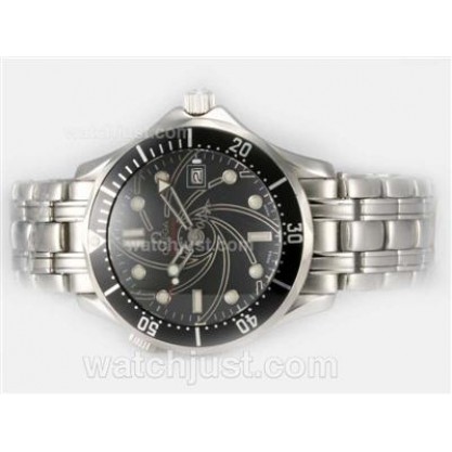Cheap UK Sale Omega Seamaster Automatic Fake Watches With Black Dials For Men