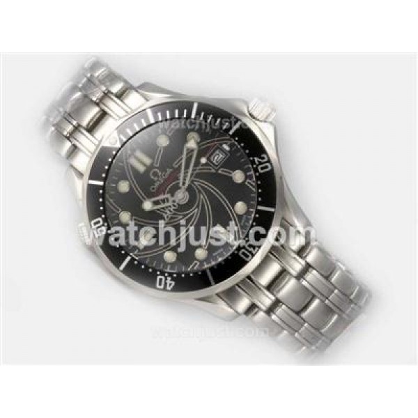 Cheap UK Sale Omega Seamaster Automatic Fake Watches With Black Dials For Men