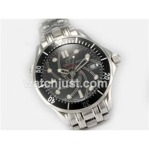 Cheap UK Sale Omega Seamaster Automatic Fake Watches With Black Dials For Men
