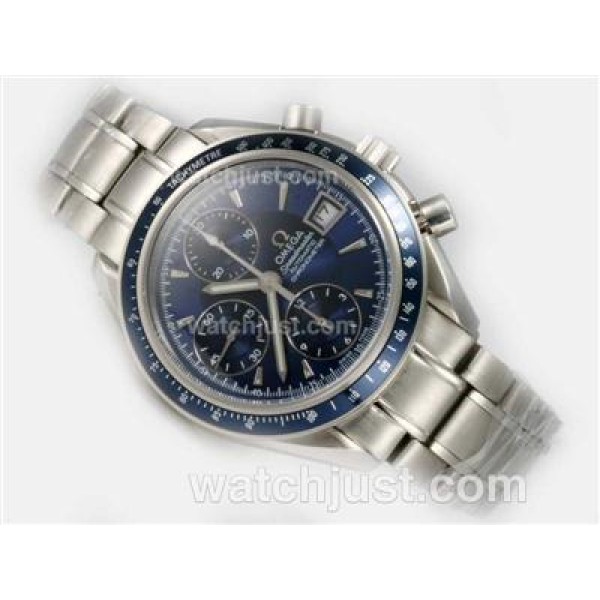 Practical UK Sale Omega Speedmaster Automatic Fake Watch With Blue Dial For Men