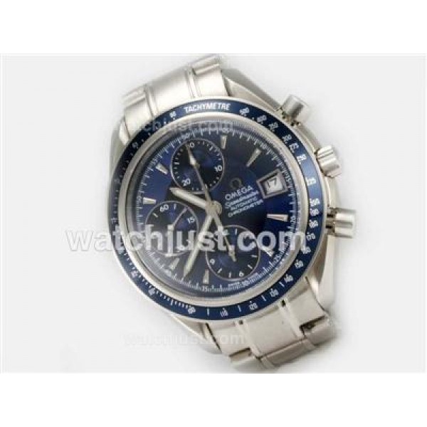 Practical UK Sale Omega Speedmaster Automatic Fake Watch With Blue Dial For Men