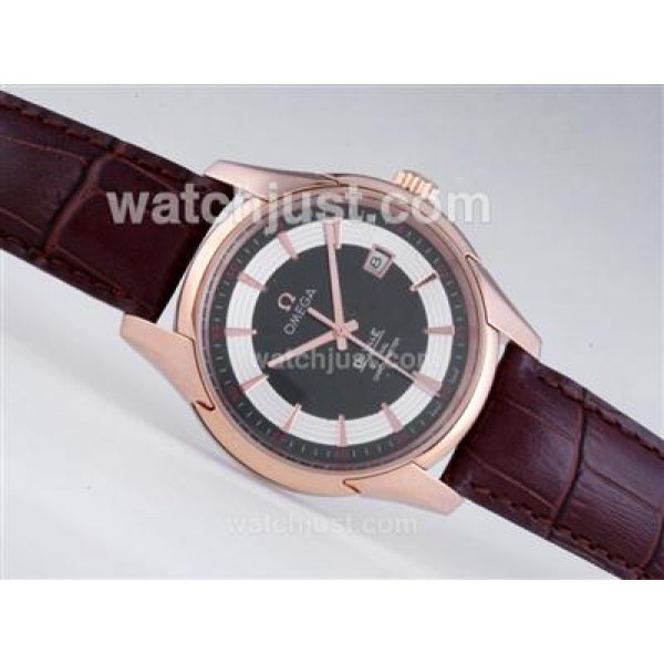 Good Quality UK Sale Omega Hour Vision Automatic Fake Watch With Black And White Dial For Men