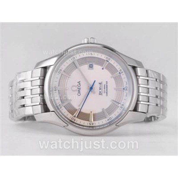 Quality UK Sale Omega De Ville Automatic Replica Watches With Silvery Dials For Men